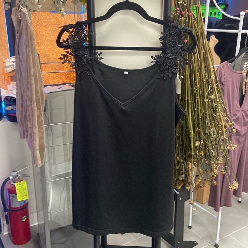 Jersey knit, lace spaghetti strap tank top